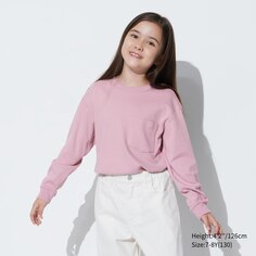 Детская футболка из мягкого хлопка с круглым вырезом и длинными рукавами UNIQLO, розовый