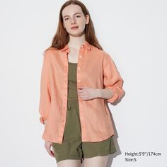 Льняная рубашка премиум-класса с длинными рукавами UNIQLO, светло-оранжевый