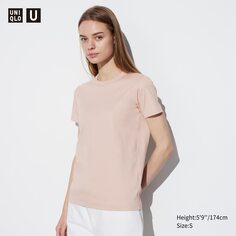 Футболка uniqlo с круглым вырезом и короткими рукавами UNIQLO, розовый