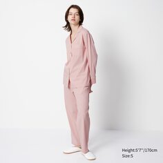 Хлопковая пижама airism с длинными рукавами UNIQLO, розовый