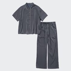 Атласная пижама с короткими рукавами UNIQLO, серый