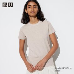 Футболка uniqlo с круглым вырезом и короткими рукавами UNIQLO, бежевый