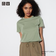 Футболка uniqlo с круглым вырезом и короткими рукавами UNIQLO, зеленый