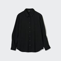 Блузка с длинными рукавами вискусный UNIQLO, черный