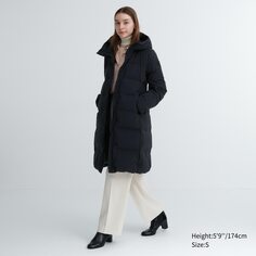 Длинное бесшовное пальто на пухе UNIQLO, черный