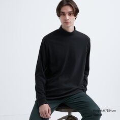 Футболка из флиса стрейч с вырезом и длинными рукавами UNIQLO, черный