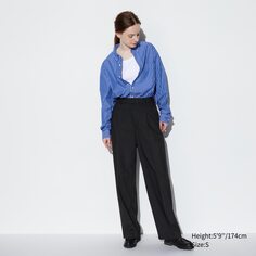 Широкие брюки плиссированные (длинные) UNIQLO, черный