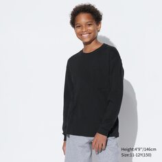 Детская футболка из мягкого хлопка с круглым вырезом и длинными рукавами UNIQLO, черный