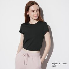 Укороченная футболка ультра стрейч airism UNIQLO, черный