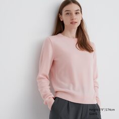 Джемпер из 100% кашемира с круглым вырезом UNIQLO, розовый