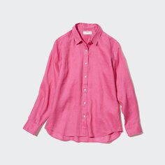 Рубашка из 100% льна премиум UNIQLO, розовый