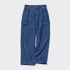 Деним широкие прямые брюки-карго (длинные) UNIQLO, синий