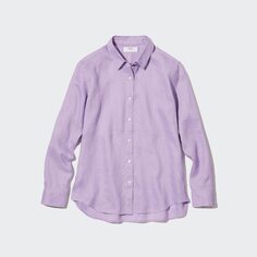 Рубашка из 100% льна премиум UNIQLO, фиолетовый