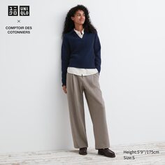 Широкие брюки из плиссированного джерси (обычные) UNIQLO, бежевый