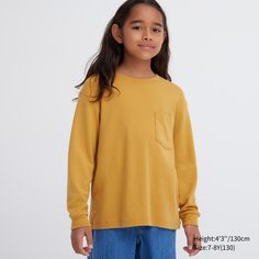 Детская футболка из мягкого хлопка с круглым вырезом и длинными рукавами UNIQLO, желтый