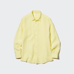 Рубашка стандартного края из 100% льна премиум премиум (обычный воротник) UNIQLO, желтый