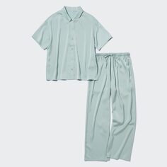 Атласная пижама с короткими рукавами UNIQLO, зеленый