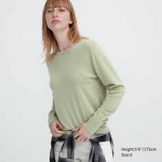 Джемпер из 100% материноса с круглым вырезом UNIQLO, зеленый