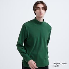 Футболка из флиса стрейч с вырезом и длинными рукавами UNIQLO, зеленый