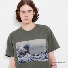 Футболка hokusai remixed ut с графикой UNIQLO, оливковый