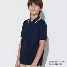 Детская рубашка поло с вышивкой сухого пике UNIQLO, темно-синий