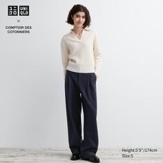 Широкие брюки из плиссированного джерси (длинные) UNIQLO, темно-синий