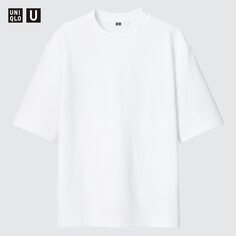 Хлопковая футболка airism оверсайз с круглым вырезом и половиной рукава UNIQLO, белый