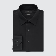 Рубашка super non-iron slim fit (обычный воротник) UNIQLO, черный