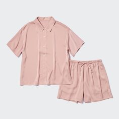 Атласная пижама с короткими рукавами UNIQLO, розовый