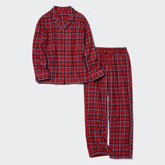 Фланелевые пижамы с длинными рукавами UNIQLO, красный