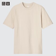 Футболка с круглым вырезом и короткими рукавами UNIQLO, естественный