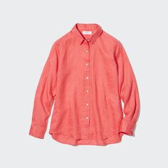 Рубашка из 100% льна премиум UNIQLO, оранжевый