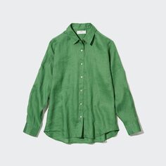 Рубашка из 100% льна премиум UNIQLO, зеленый