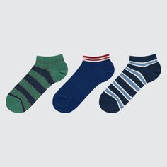 Детские короткие носки в полоску (три пары) UNIQLO, зеленый