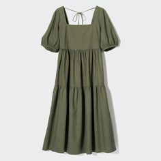 Платье с объемными рукавами и смешанным льном UNIQLO, оливковый