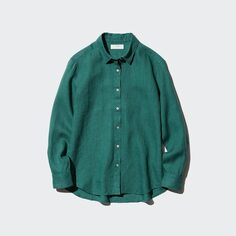 Льняная рубашка премиум-класса с длинными рукавами UNIQLO, зеленый