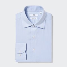 Рубашка super non-iron стандартного кроя в полоску (ворошник с полуобрезом) UNIQLO, синий