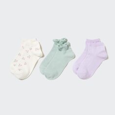 Детские короткие носки с принтом (три пары) UNIQLO, молочный