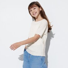 Футболка GIRLS Shiring Mellow (с коротким рукавом) UNIQLO, молочный