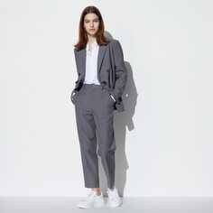 Элегантные брюки до щиколотки (эластичные, зауженные, стандартная длина 64–66 см) UNIQLO, серый