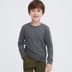Хлопковая футболка с круглым вырезом Heat Tech (очень теплая/с длинными рукавами) UNIQLO, темно-серый