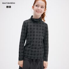 ФУТБОЛКА ДЛЯ ДЕВОЧЕК HEATTECH (ДЛИННЫЙ РУКАВ) UNIQLO, темно-серый