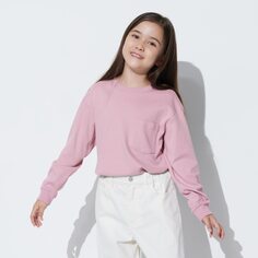 Мягкая футболка с круглым вырезом (длинный рукав) UNIQLO, розовый