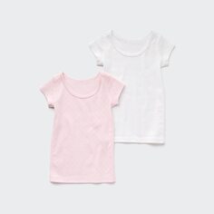 Хлопковая внутренняя футболка с фрезеровкой (конский хвост, короткий рукав, комплект из 2 предметов) UNIQLO, розовый