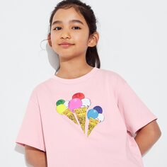 Детская футболка с графикой ny pop art ut UNIQLO, розовый