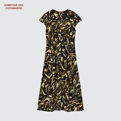 Длинное платье из искусственного шелка (с короткими рукавами, Comptoir de Cotonnier) UNIQLO, черный