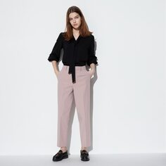 Элегантные брюки до щиколотки (эластичные, зауженные, стандартная длина 64–66 см) UNIQLO, розовый