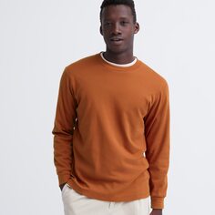 Мягкая футболка с круглым вырезом (длинный рукав) UNIQLO, оранжевый