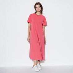 Платье из хлопка Airism (короткий рукав) (стандартная длина 114-125см) UNIQLO, розовый