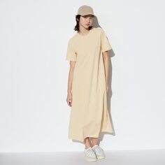 Платье из хлопка Airism (короткий рукав) (стандартная длина 114-125см) UNIQLO, естественный